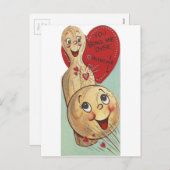 ヴィンテージのボーリングをするバレンタイン シーズンポストカード (正面/裏面)