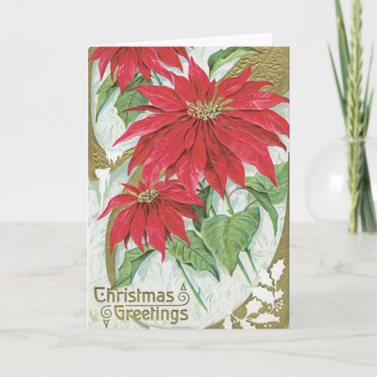 ヴィンテージのポインセチアのイラストレーション シーズンカード (正面)