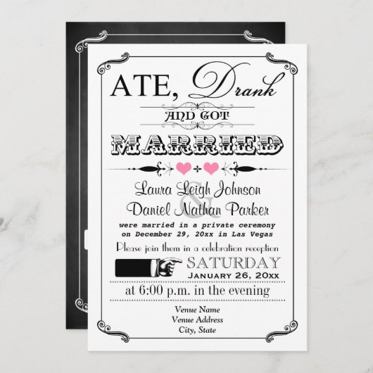 ヴィンテージのポスターおよび黒板の結婚式招待状2 招待状 (正面/裏面)