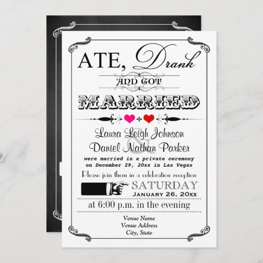 ヴィンテージのポスターおよび黒板の結婚式招待状4 招待状 (正面/裏面)