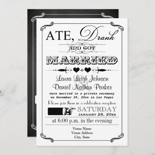 ヴィンテージのポスターおよび黒板の結婚式招待状9 招待状 (正面/裏面)