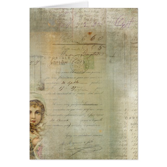 ヴィンテージのポストおよび小さな女の子の原稿のコラージュ (正面)