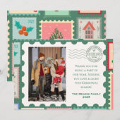 ヴィンテージのポストカード/スタンプをテーマにしたホリデーカード シーズンカード (正面/裏面)