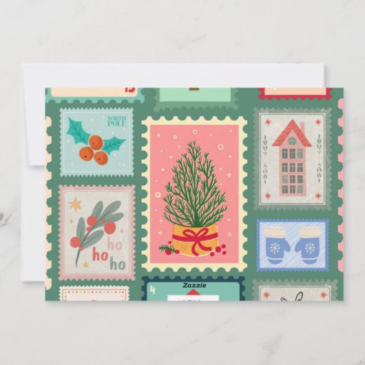 ヴィンテージのポストカード/スタンプをテーマにした写真のホリデーカード シーズンカード (裏面)