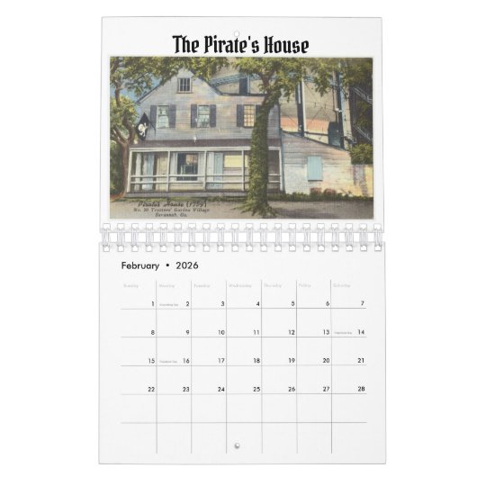 ヴィンテージのポストカードSavannahジョージア カレンダー (2月 2026)