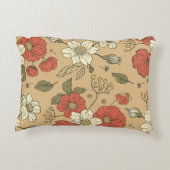 ヴィンテージのポピーとデイジーの花のシームレスなガーデンパット アクセントクッション (裏面)