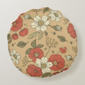 ヴィンテージのポピーとデイジーの花のシームレスなガーデンパット ラウンドクッション (裏面)