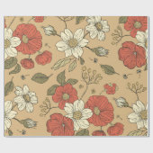 ヴィンテージのポピーとデイジーの花のシームレスなガーデンパット ラッピングペーパー (フラット)