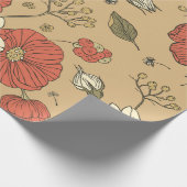 ヴィンテージのポピーとデイジーの花のシームレスなガーデンパット ラッピングペーパー (角)