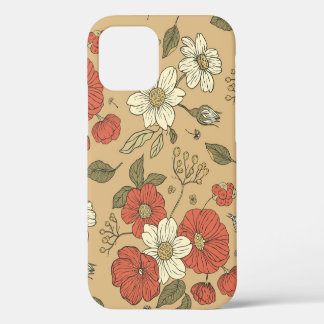 ヴィンテージのポピーとデイジーの花のシームレスガーデンパット iPhone 12ケース