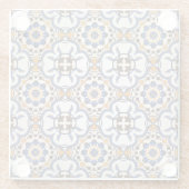 ヴィンテージのポルトガル人のAzulejoの青く黄色いパターン ガラスコースター (裏面)