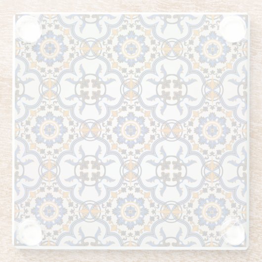 ヴィンテージのポルトガル人のAzulejoの青く黄色いパターン ガラスコースター (裏面)