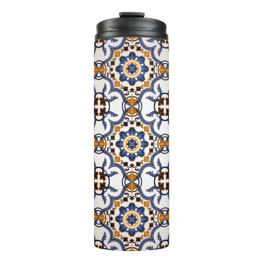 ヴィンテージのポルトガル人のAzulejoの青く黄色いパターン タンブラー (正面)