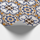 ヴィンテージのポルトガル人のAzulejoの青く黄色いパターン ラッピングペーパー (角)