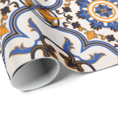 ヴィンテージのポルトガル人のAzulejoの青く黄色いパターン ラッピングペーパー (ロールコーナー)