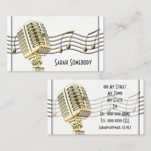 ヴィンテージのマイクロフォンのデザインの名刺 名刺 (正面/裏面)