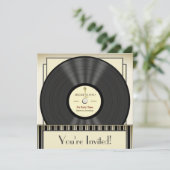 ヴィンテージのマイクロフォンのレコードのパーティの招待状 招待状 (スタンド正面)