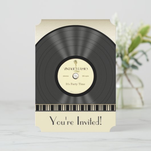 ヴィンテージのマイクロフォンのレコードのパーティの招待状 招待状 (スタンド正面)