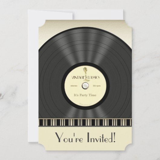 ヴィンテージのマイクロフォンのレコードのパーティの招待状 招待状 (正面)