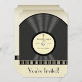 ヴィンテージのマイクロフォンのレコードのパーティの招待状 招待状 (正面/裏面)