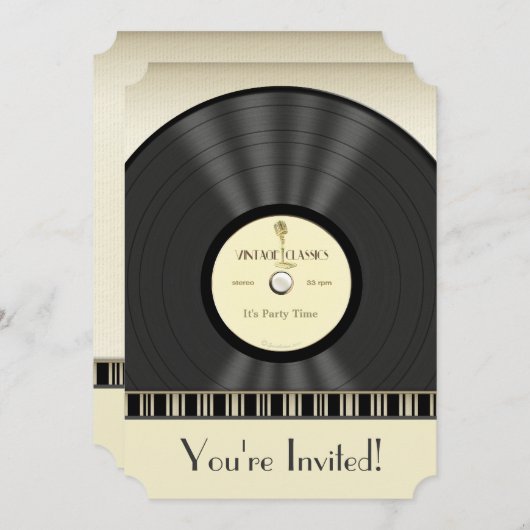 ヴィンテージのマイクロフォンのレコードのパーティの招待状 招待状 (正面/裏面)