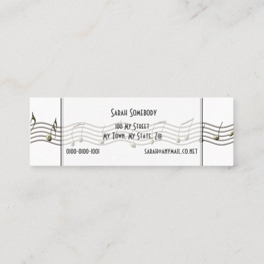 ヴィンテージのマイクロフォンの小型プロフィールカード スキニー名刺 (裏面)