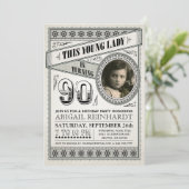 ヴィンテージのマイル標石の誕生日の招待状あなたの写真 招待状 (スタンド正面)