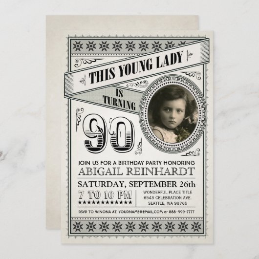 ヴィンテージのマイル標石の誕生日の招待状あなたの写真 招待状 (正面/裏面)