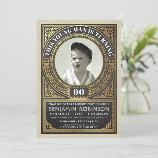 ヴィンテージのマイル標石の誕生日の招待状あなたの写真 招待状 (スタンド正面)