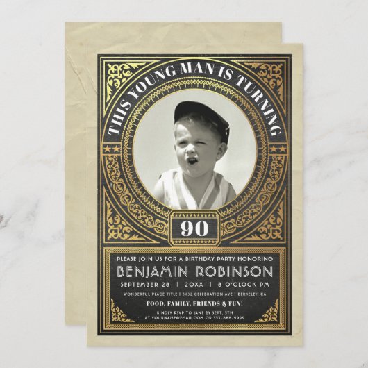 ヴィンテージのマイル標石の誕生日の招待状あなたの写真 招待状 (正面/裏面)