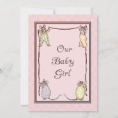 ヴィンテージのマウスの女の赤ちゃんの誕生の発表の写真 案内状 (裏面)