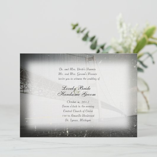 ヴィンテージのマキナック橋の灰色の結婚式招待状 招待状 (スタンド正面)