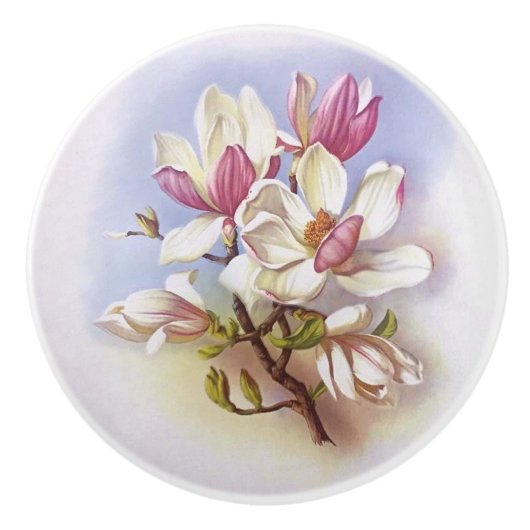 ヴィンテージのマグノリアのレトロの50年代のプリントの引出しの引きのノブ セラミックノブ (正面)