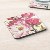ヴィンテージのマグノリアの木の花、ピンクの庭の花 コースター (左側)