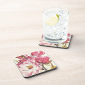 ヴィンテージのマグノリアの木の花、ピンクの庭の花 コースター (右側)