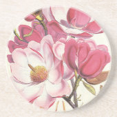 ヴィンテージのマグノリアの木の花、ピンクの庭の花 コースター (正面)