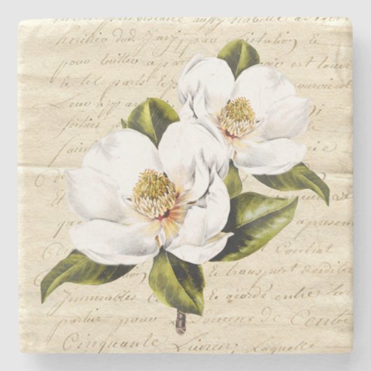 ヴィンテージのマグノリアの開花の石造りのコースター ストーンコースター (正面)