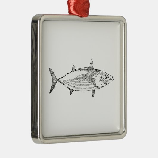 ヴィンテージのマグロの線画 メタルオーナメント (右)
