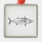 ヴィンテージのマグロの線画 メタルオーナメント (正面)