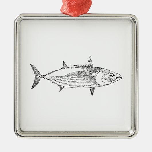 ヴィンテージのマグロの線画 メタルオーナメント (正面)