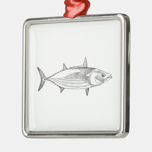 ヴィンテージのマグロの線画 メタルオーナメント (左)