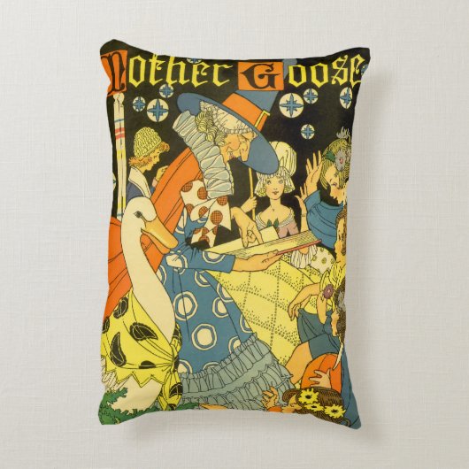 ヴィンテージのマザーグースの絵本を読む子供たち アクセントクッション (裏面(縦))