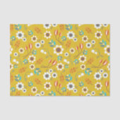 ヴィンテージのマスタードの黄色の花の花模様 薄葉紙 (正面)