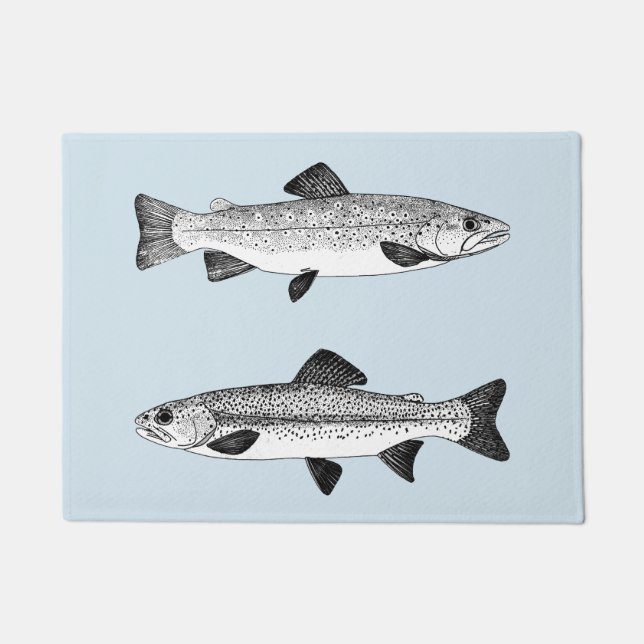 ヴィンテージのマス-淡水魚釣り ドアマット (正面)