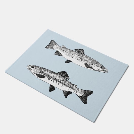 ヴィンテージのマス-淡水魚釣り ドアマット (アングル)