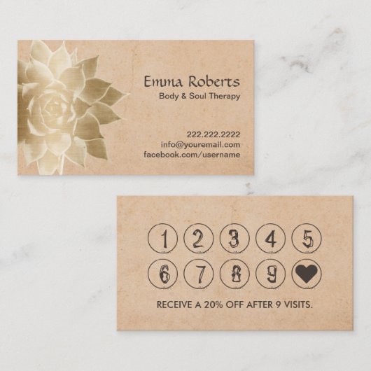 ヴィンテージのマッサージのセラピーの金ゴールドのはすロイヤリティの穿孔器 ロイヤリティカード (正面/裏面)