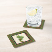 ヴィンテージのマツクリスマスの格子縞 スクエアペーパーコースター (インサイチュ)