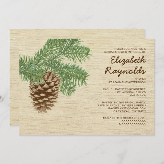 ヴィンテージのマツ円錐形のブライダルシャワー招待状 招待状 (正面/裏面)