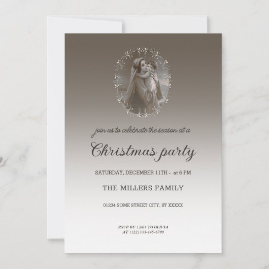 ヴィンテージのマドンナと子供の銀フレーム付き 招待状 (正面)