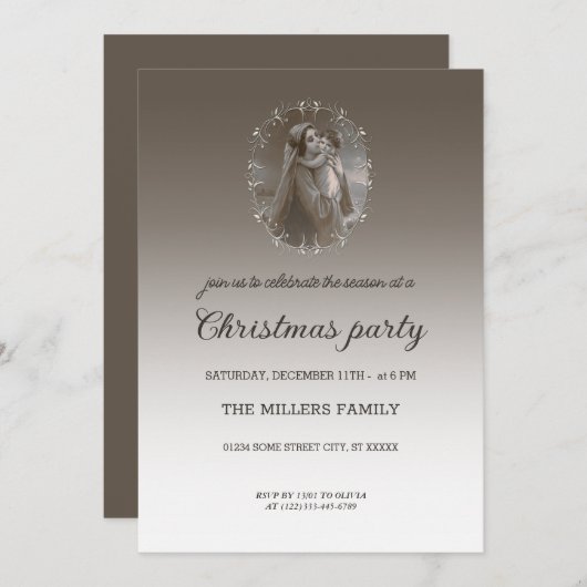 ヴィンテージのマドンナと子供の銀フレーム 招待状 (正面/裏面)